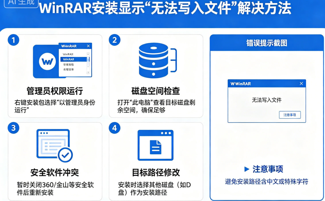 WinRAR安装显示“无法写入文件”