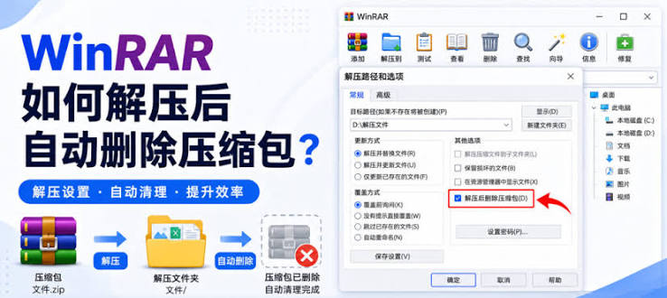 WinRAR 解压后自动删除源文件